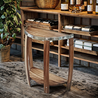 Table basse demi-tonneau en chêne massif au design antique, 60 cm, double étagère de rangement, pot de fleurs, durable, détachable, type support facile