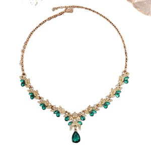 סט תכשיטים אירופאי-אמריקאי, אופנתי, יוקרתי, קליל, עם צמחים, פרחים ואבן טבעית, לחתונה, כולל שרשרת ועגילים, רב מכר. - Product Image 3