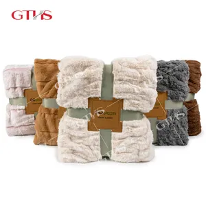 Manta de felpa peluda personalizada para invierno, manta estampada de piel sintética suave de lujo marrón para cama y sofá