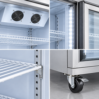 Réfrigérateur commercial vertical à trois portes vitrées, grande capacité, compresseur supérieur, acier inoxydable, affichage LED pour