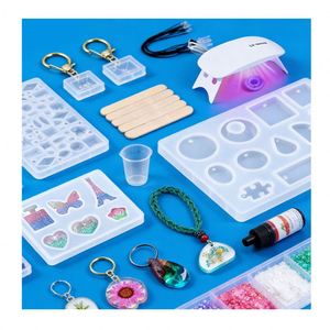 Kit de fabrication de bijoux en résine à marque privée avec moules en silicone, outils, accessoires et fournitures pour durcissement UV transparente et rapide - Product Image 5