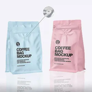 500g design logo sac d'emballage de café biodégradable à gousset latéral à fermeture éclair sac à café carré à fond plat avec valve