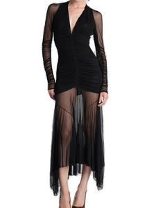 <span class=keywords><strong>Robe</strong></span> plissée à taille cintrée en maille noire transparente Bettergirl 2025 - Product Image 4