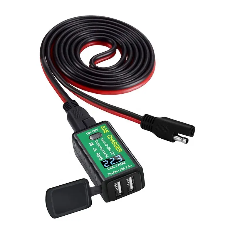 Adattatore USB SAE 12V 24V 4.8A spina impermeabile a doppia porta caricabatterie USB per telefono cellulare da moto con voltmetro per Tablet GPS