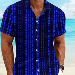 Chaussures Homme Cyber Print Manches Courtes Bouton-Up Casual Futuriste Pixel Pattern Digital Blue Breathable Techwear for Street OEM Service - Product Image 1