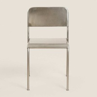 Chaise de salle à manger en métal de style industriel minimaliste italien, dossier vintage en acier inoxydable, siège de luxe léger haut de gamme