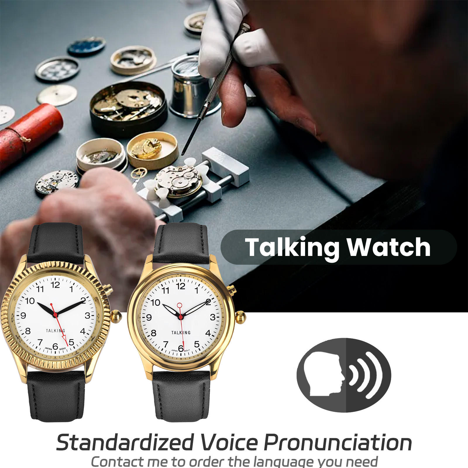 Reloj parlante de lujo de cuarzo inglés para hombres y mujeres que habla la  hora, la fecha o la hora de la alarma para ancianos, discapacitados