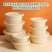Conteneur alimentaire rond en amidon de maïs, compatible micro-ondes, bol biodégradable avec couvercle pour emballage alimentaire à emporter, 900 ml