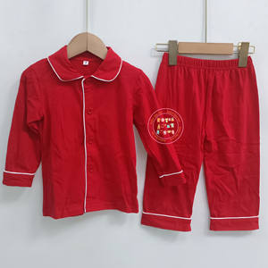 Piyama Anak Katun Merah Lengan Panjang Kancing Depan Model Keluarga Seragam Ruffle Set Piyama Anak Perempuan - Product Image 5