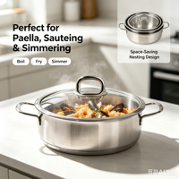Ensemble de casseroles de style américain en acier inoxydable écologique de haute qualité, sans revêtement, avec couvercle en verre, compatible induction