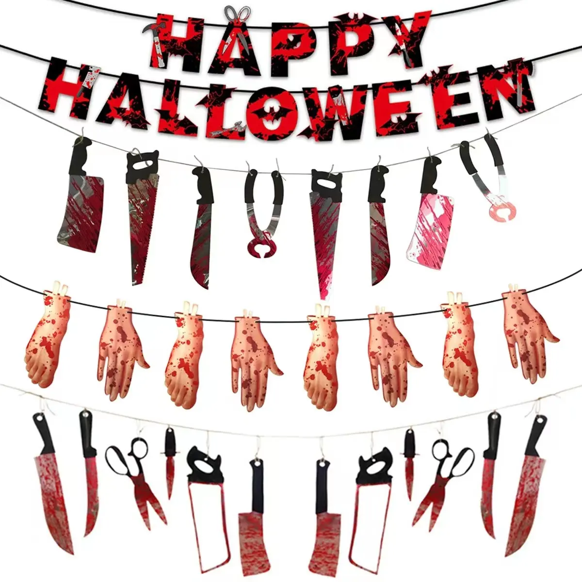 Halloween Decorations Indoor Set Cheap Halloween horror decoration 3 meters long PVC material bloody knife and hands