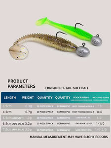 เหยื่อตกปลา YE-JING TPR แบบสองหาง รูปทรง T-Worm เนื้อนิ่ม ขนาด 55/65/75 มม. สองสี สำหรับตกปลาในน้ำจืด แม่น้ำ ทะเลสาบ เหมาะสำหรับปลาเทราต์และปลาบาส - Product Image 5