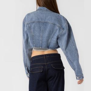Veste en jean à col rabattu pour femme, nouvelle conception OEM, à manches longues, fermeture à boutons, coupe courte, très vendue - Product Image 3
