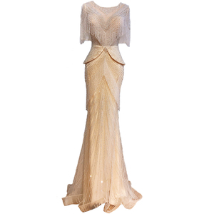 QUEENS GOWN Ivoire Glands Perlé Dîner Robe De Luxe Noblesse Sirène Robe Mince Dîner Soirée Robe - Product Image 3