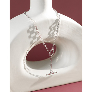 CX015 925 <strong>Sterling</strong> <strong>Silver</strong> <strong>Necklace</strong> 18K Gold Plated Paperclip <strong>T</strong> <strong>Bar</strong> Choker Basic Chain for Women Jewelry - Product Image 2