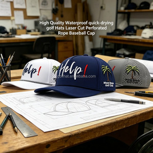 Casquette de baseball réglable à 5 panneaux en polyester 100 % de haute qualité, visière incurvée, imperméable, avec logo brodé personnalisé, pour le sport et le golf, motif à pois - Product Image 1