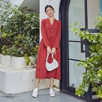 Robe midi décontractée en coton pour femme, coupe ample, manches longues, col en V, personnalisable, grandes tailles, OEM ODM