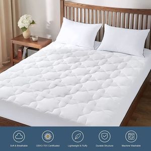 Atacado 100% Algodão Colchão Topper Quilted Poliéster Bed Protector para Hotel & Home Use White Plain Style - Product Image 2
