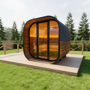 Sauna de madera maciza de abeto moderna para exteriores, ecológica, para 4-6 personas, con calentador de vapor húmedo de 9KW y fácil operación. - Product Image 1