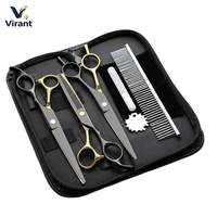 Ensemble de ciseaux professionnels pour toilettage des animaux de compagnie de 7 pouces - Ciseaux droits, courbés et effilants pour chiens et chats - Acier inoxydable - Vente en gros
