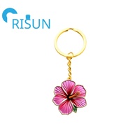 Gantungan Kunci bunga bunga logam kustom gantungan kunci bunga Hibiscus Hawai Glitter merah gantungan kunci kustom Logo Hibiscus