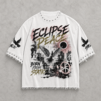 Camiseta Premium de Algodón con Logo, Tejido Pesado Peinado 260 GSM, Estilo Hip Hop Urbano Oversize, Camiseta de Gimnasio con Efecto Desgastado y Tachuelas Metálicas