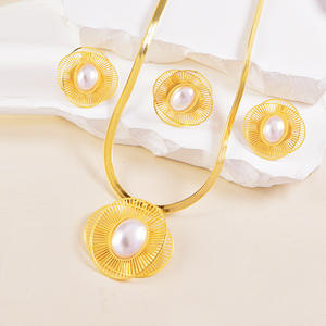 Conjunto de <span class=keywords><strong>Accesorios</strong></span> de Moda, Collar de Perlas Ovaladas Exageradas de Acero Inoxidable, Aretes, Juego de Tres Piezas, <span class=keywords><strong>Joyería</strong></span> para Mujer - Product Image 3