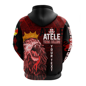 Sweat à capuche pour homme Atele Tonga College, imprimé intégral, motif tribal tongien, design lion couronné, rouge noir Cultura - Product Image 3