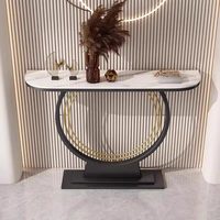 Table console en métal de style italien minimaliste et luxueux avec plateau en pierre pour salon et entrée de couloir