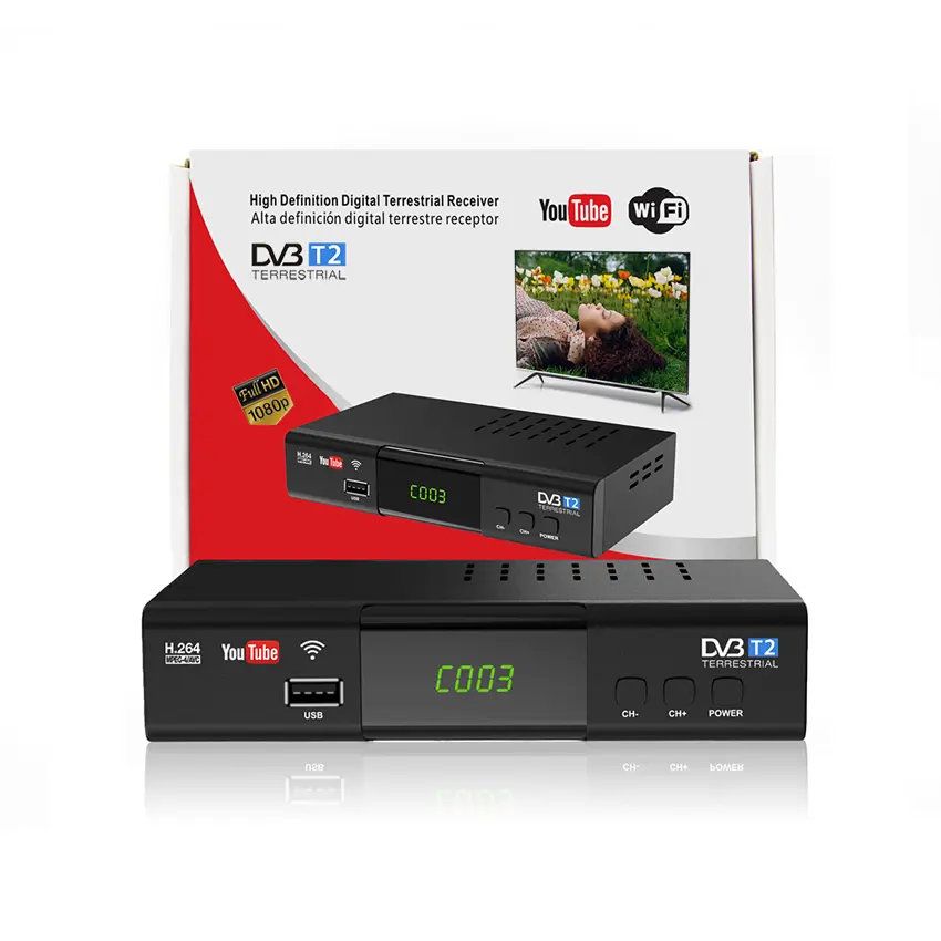 Dvb t2 set top box tv numérique dual core STB numérique tv tuner full HD TV t2 set-top box avec USB WIFI AV ports
