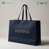 Sac cadeau en papier avec logo personnalisé, ruban, poignée, carton épais, sac de luxe pour vêtements, emballage de produits de beauté HONPAK