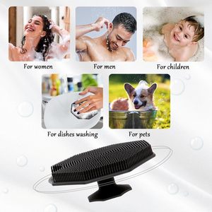<b>Bath</b> Exfoliating Back Wash Massage Dry Square Shape Black/Grey Silicone Body <b>Scrubber</b> with Storage Hook for Shower Massager - Product Image 5
