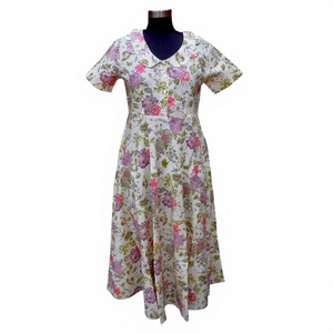 Vestido de Fiesta Casual Diario para Mujer, Estilo Vintage, Hecho a Mano, Ecológico, con Estampado Artesanal, de Algodón Natural, Largo hasta la Rodilla, para Verano - Product Image 1