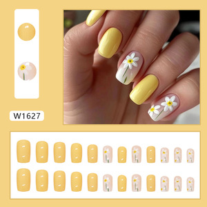 Minimalista 24 piezas desmontable <span class=keywords><strong>amarillo</strong></span> <span class=keywords><strong>diseño</strong></span> Floral <span class=keywords><strong>uñas</strong></span> Simple estilo europeo americano fresco estilo francés para dedos - Product Image 2