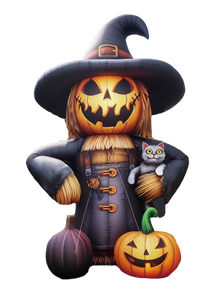 Halloween Inflatables Decorations Scary Pumpkin with Witch Cat Blow Up Inflatable with Built-in <b>LEDs</b> for Outdoor Halloween Decor - Product Image 5
