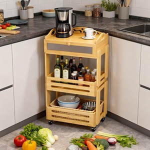3 Tiers Bamboe Keuken <span class=keywords><strong>Trolley</strong></span> Winkelwagen Mobiele Opslag Rack Met Keuken Opslag <span class=keywords><strong>Trolley</strong></span> Wielen - Product Image 1