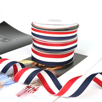 Ruban gros-grain rayé tricolore rouge, blanc et bleu de haute qualité, personnalisé, en gros, 38 mm, 100 % polyester, double face, haute ténacité