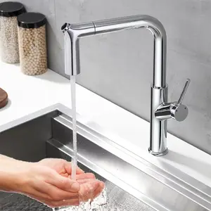 Mélangeur de cuisine chromé à poignée unique robinets installation sur le pont sortie d'eau multifonction robinet d'évier de cuisine