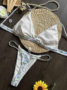 Women Cartoon Print Bikini Set Deep V Neck Triangle Top <b>Thong</b> Bottom Two Piece Swimwear Stretch Fabric - Product Image 6