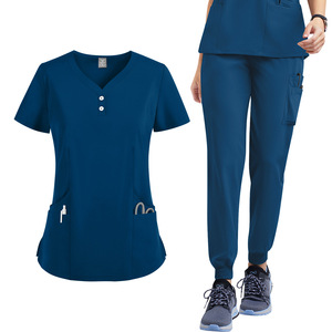 Uniformes Médicos de Hospital Transpirables y Antiarrugas de Alta Calidad de Fábrica, Conjunto de Uniformes Quirúrgicos de Poliéster, Rayón y Spandex con Cuello <span class=keywords><strong>en</strong></span> V y Pantalones Jogger - Product Image 1