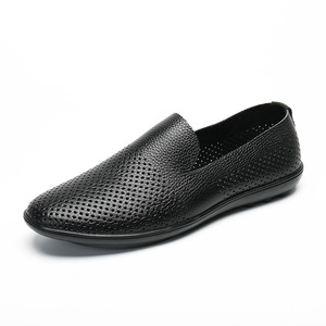 Mocassins d'été pour hommes en cuir véritable respirant, à enfiler, bout rond, semelle extérieure en caoutchouc, semelle intermédiaire en EVA, couleur unie - Product Image 5
