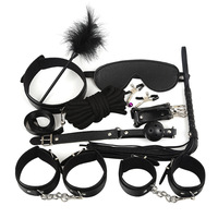Ensemble de 10 menottes et accessoires de bondage en cuir érotique pour couples - Noir/Rouge - Adulte