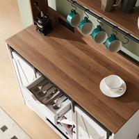 Meuble de bar à café Mid-Century avec portes à panneaux, station de charge USB, panneau en bois écologique, rangement 5+ compartiments pour cuisine et salle à manger