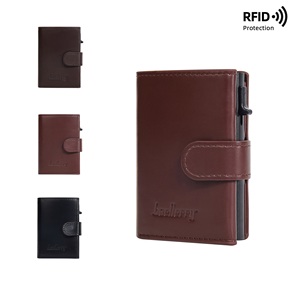 Nouvel étui porte-cartes automatique en cuir PU avec protection <span class=keywords><strong>RFID</strong></span> pour hommes, avec fermoir, pour cartes bancaires, de crédit, professionnelles et d'identité - Product Image 2