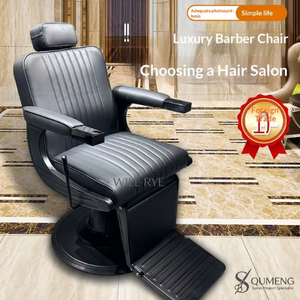 Fauteuil de Barbier Professionnel Vintage Rétro QUMENG Robuste Tout Noir – Chaise de Coiffure de Luxe pour Salon de Coiffure – Fourniture Complète pour Salons - Product Image 4