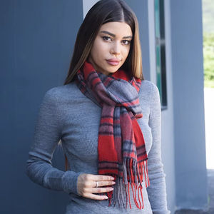 Écharpe longue unisexe en cachemire à carreaux, douce, motif écossais, avec franges finies à la main, respirante, pour automne-hiver - Product Image 2