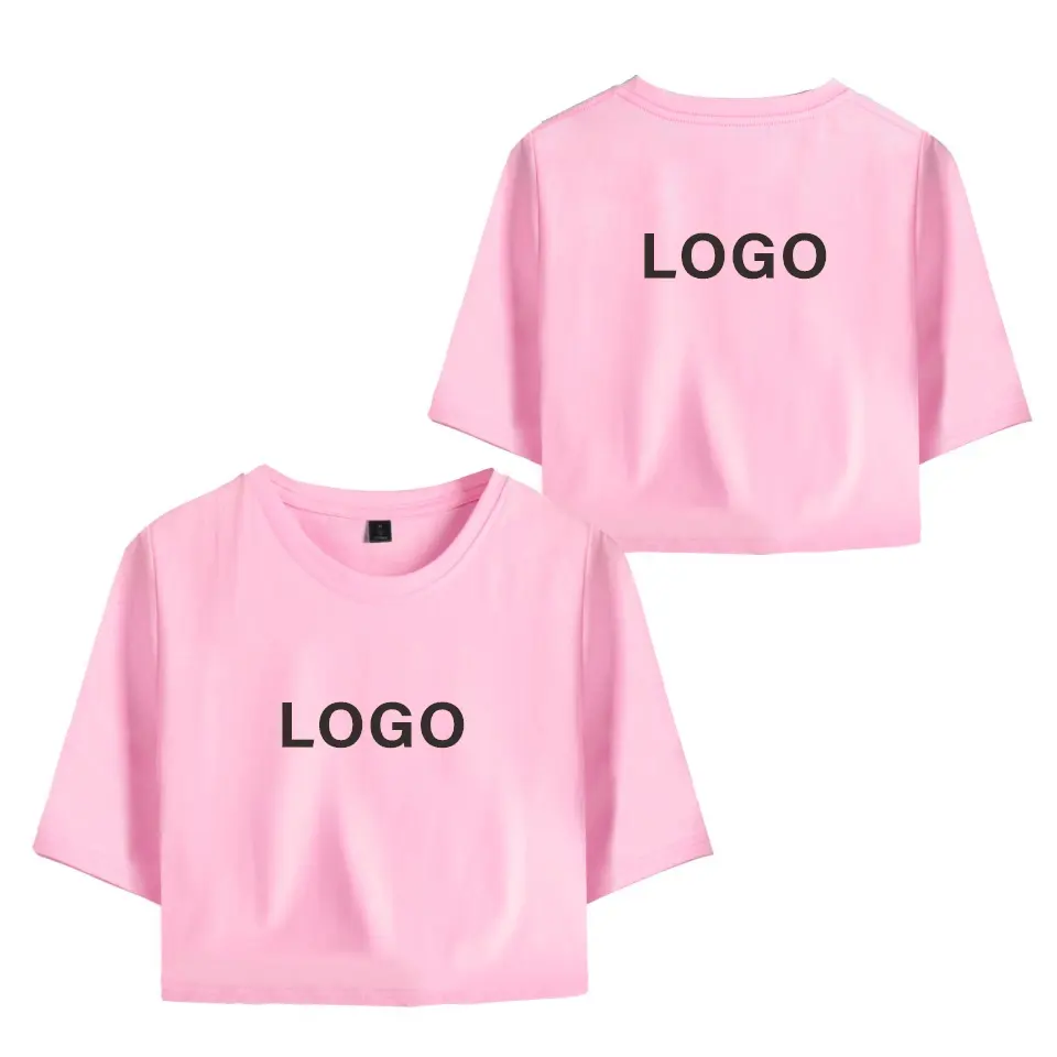 DropShipping DIY Logo Custom T-shirt Women Sexy Exposed Navel T-shirts HIP HOP 100% Cotton Short Sleeve Crop Tops Women's Summer