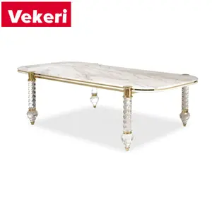 Rustic White Wood Grain Top and Crystal Legs Dining Table Delicate and Beautiful Place for Dining Room and Garden