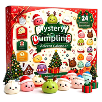 Calendrier de l'Avent de Noël : Boîte Mystère de Jouets Squishy, Jouets Anti-Stress à Presser en Forme de Dumpling, Jouet Promotionnel