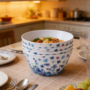 Vente en gros de bols à soupe en mélamine à bas prix, 4 pièces, avec imprimé bleu à pois - Product Image 3